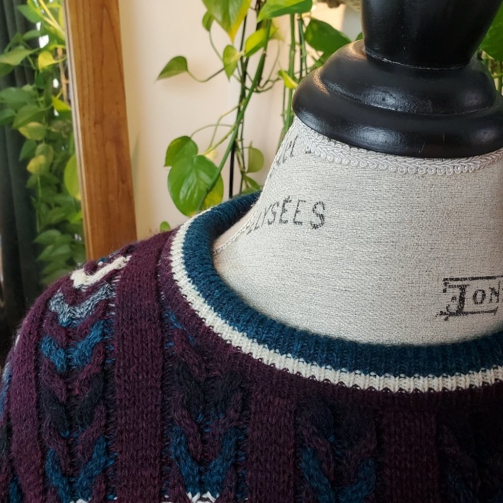 VINTAGE | Jantzen Crewneck Multicolour Cable Knit Pullover Sweater (Size L) - Picture 9 of 13
